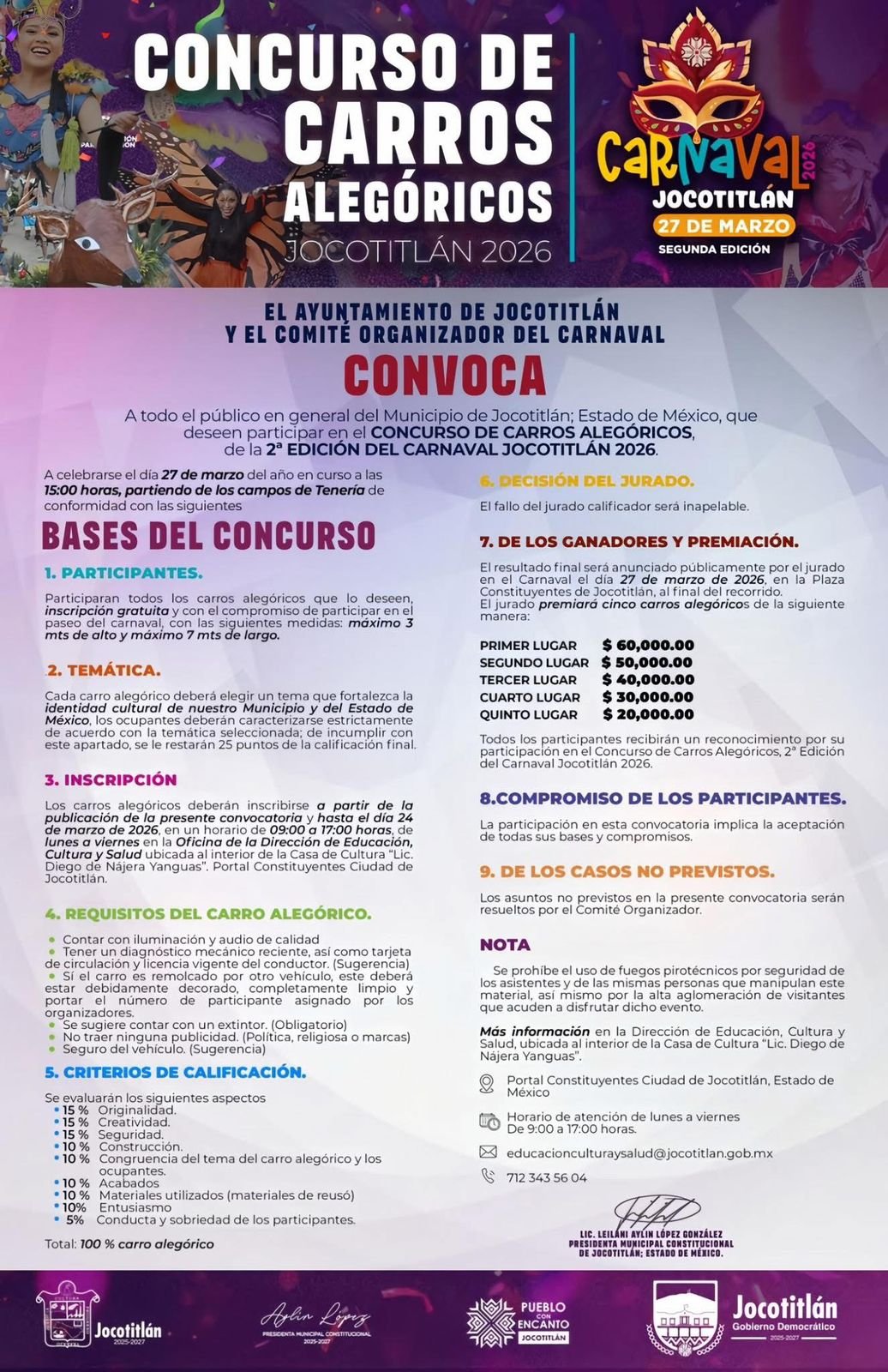 Participa con tu carro alegórico en el carnaval “Jocotitlán 2026”